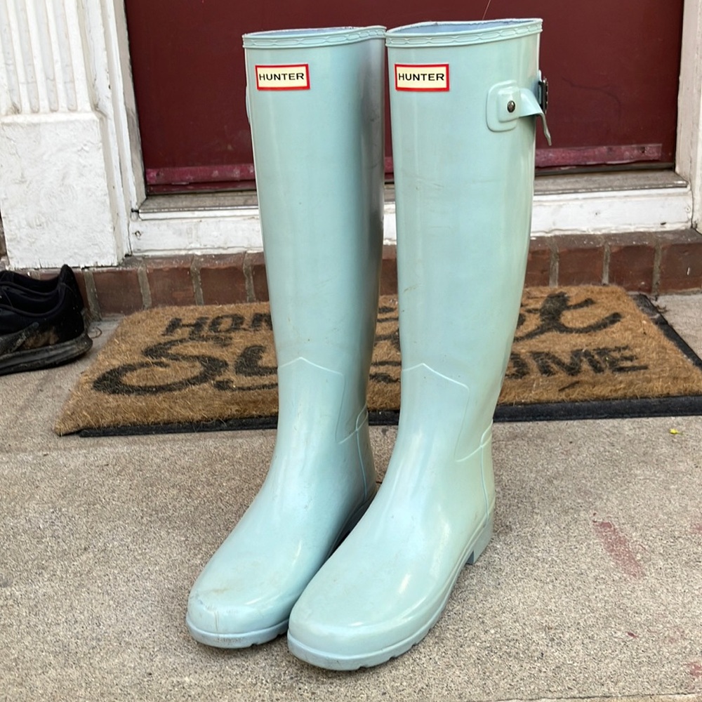 Blue hunter rain boots
